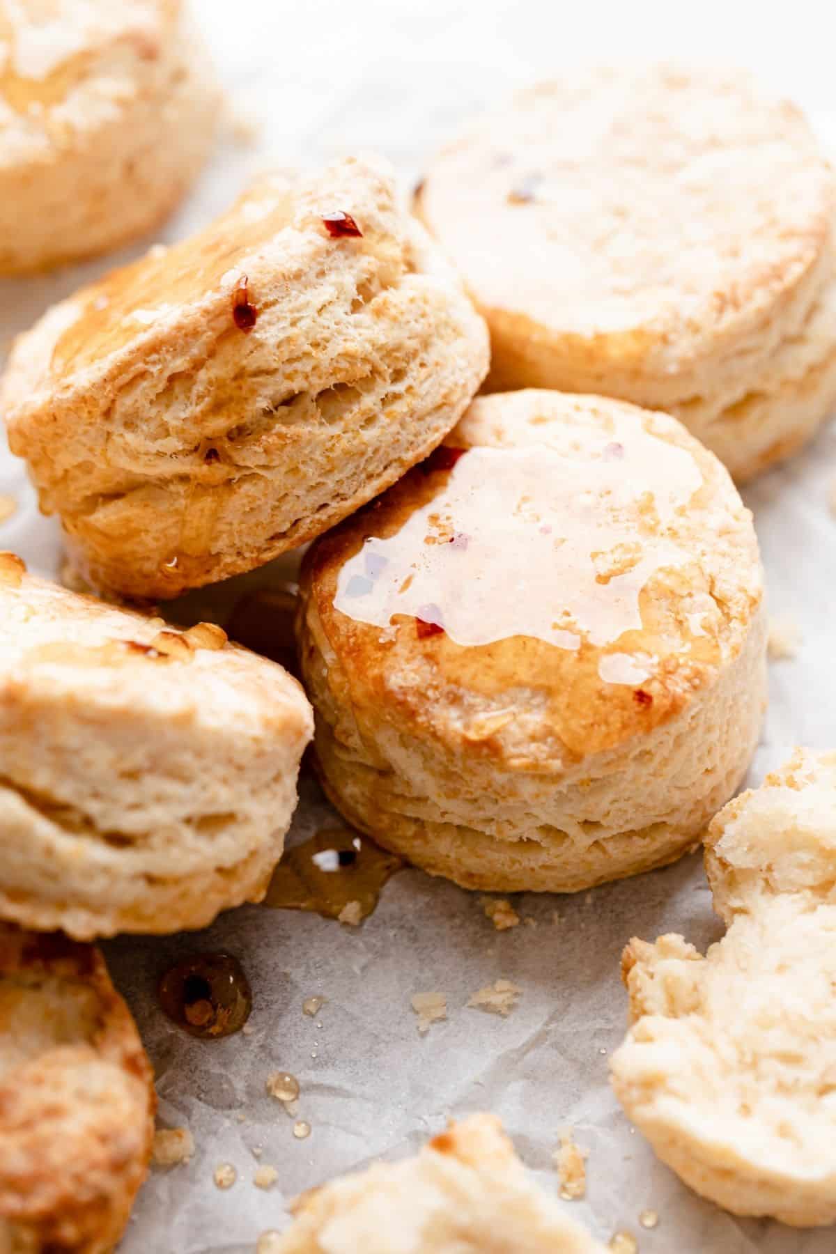 honey butter biscuits topped with honey.