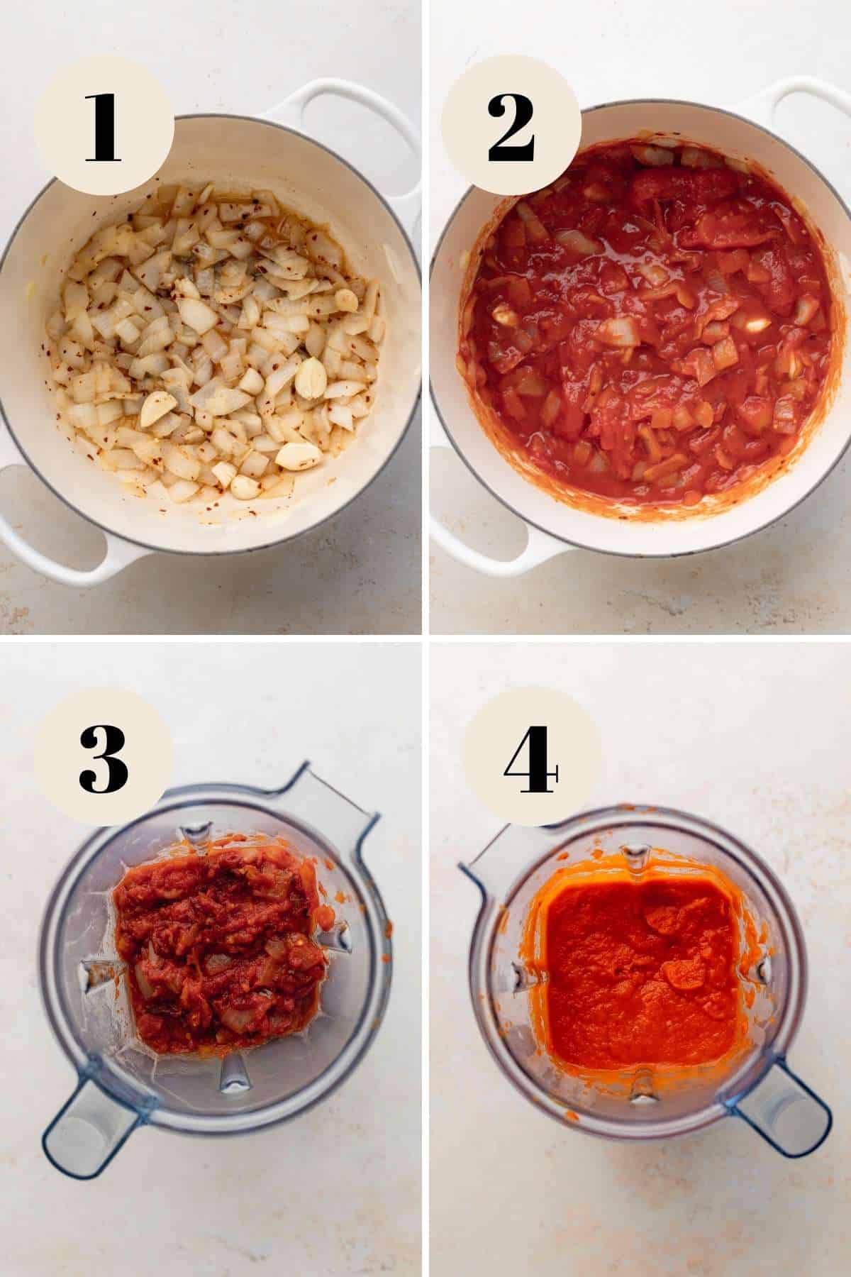 a collage of the methods for making the spicy vodka sauce.