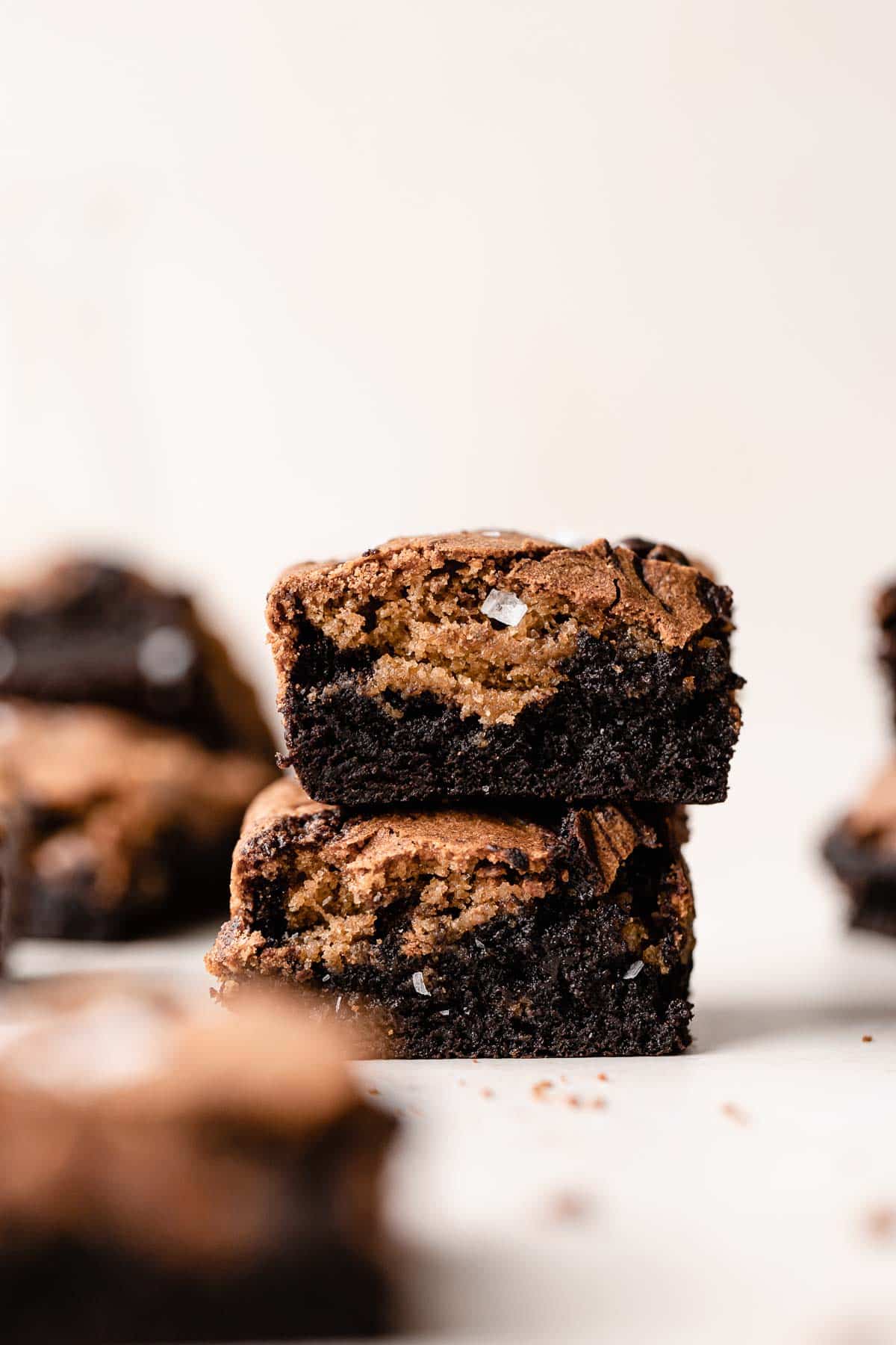 two brownie blondies stacked on top of each other.