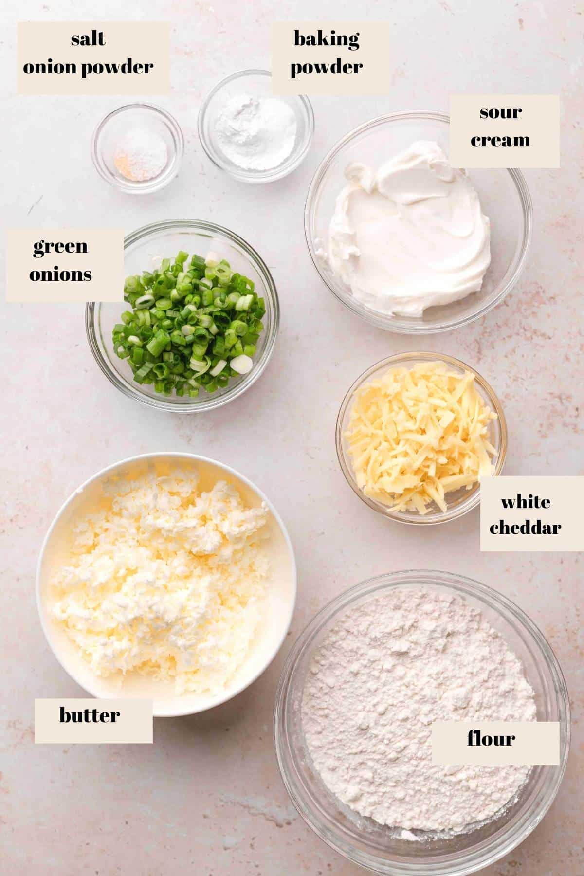 ingredients needed to make the sour cream biscuits.