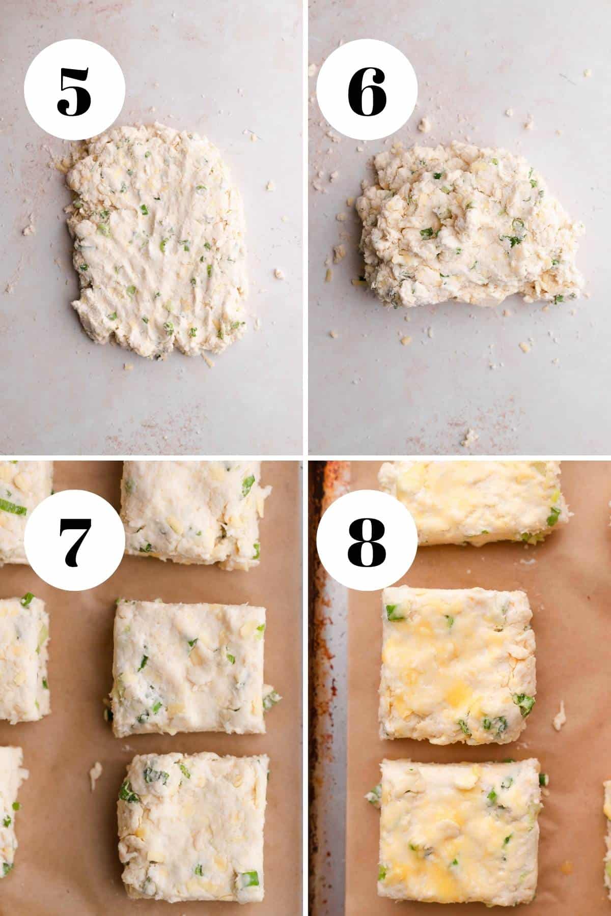 a collage of the steps for making the sour cream biscuits.