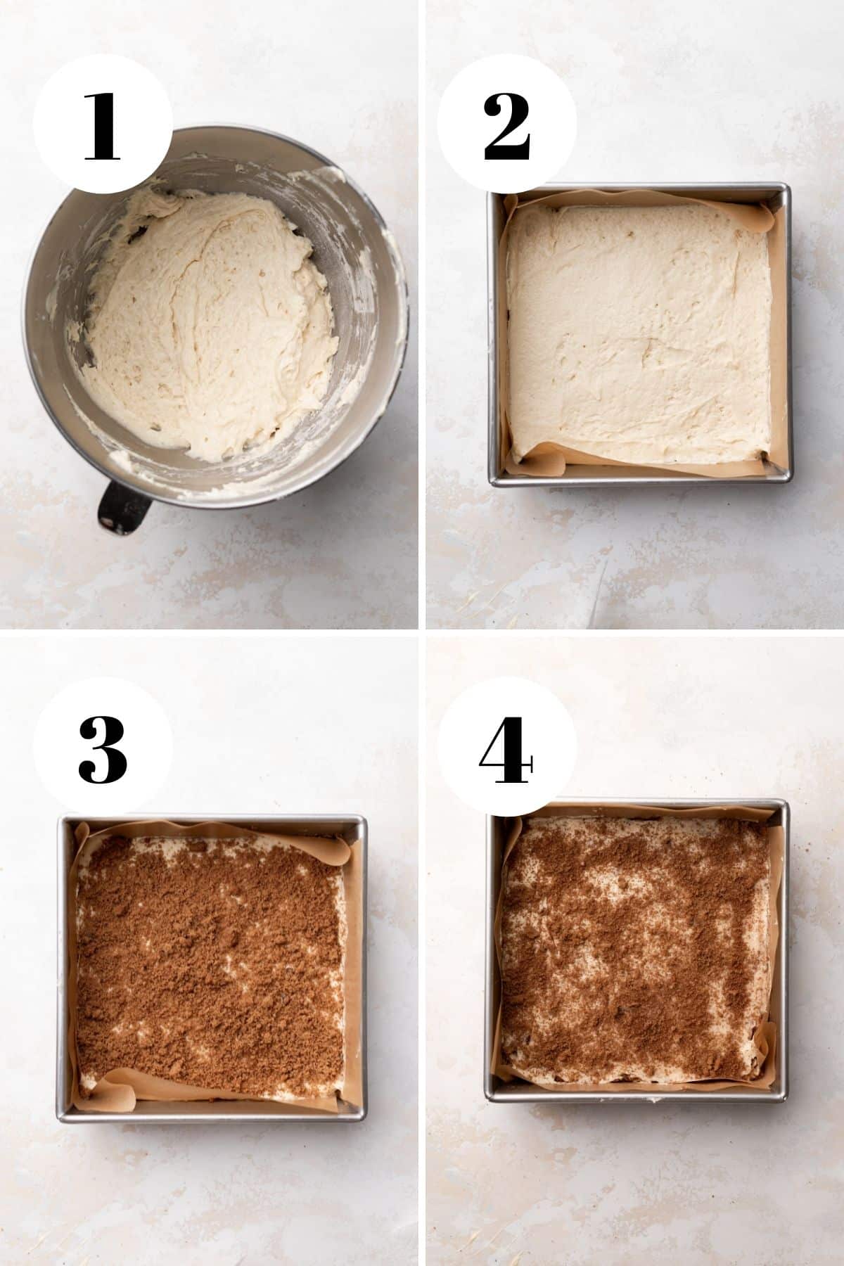 a collage of the methods for how to make snickerdoodle coffee cake.