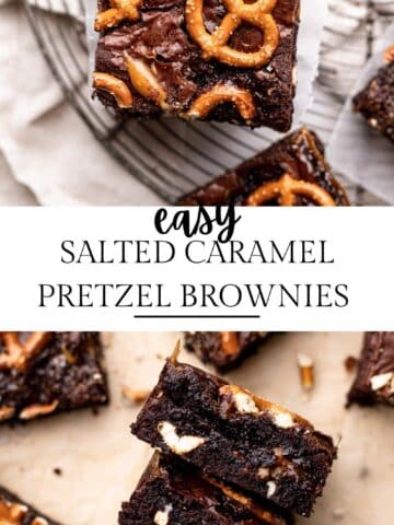 salted caramel pretzel brownies on a rack.