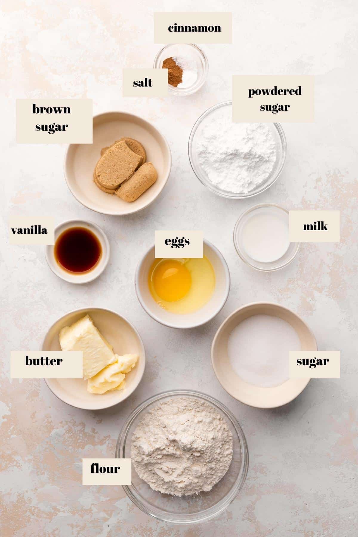 ingredients needed to make the coffee cake cookies.