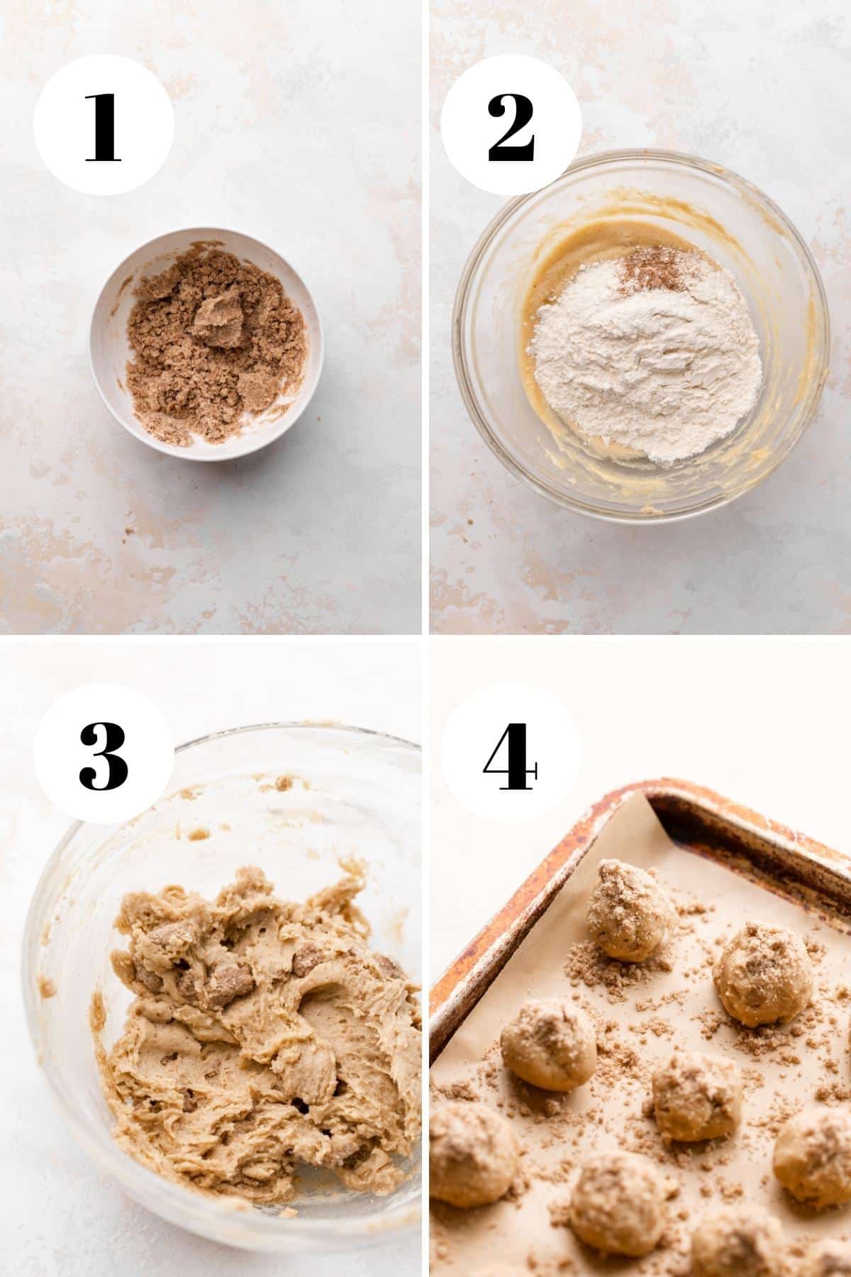 a collage of the steps for how to make coffee cake cookies.