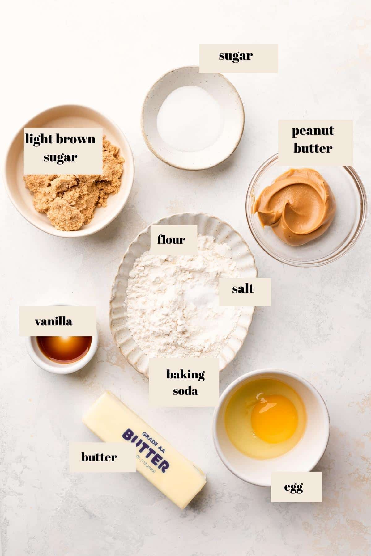 ingredients needed for the peanut butter cookie dough.