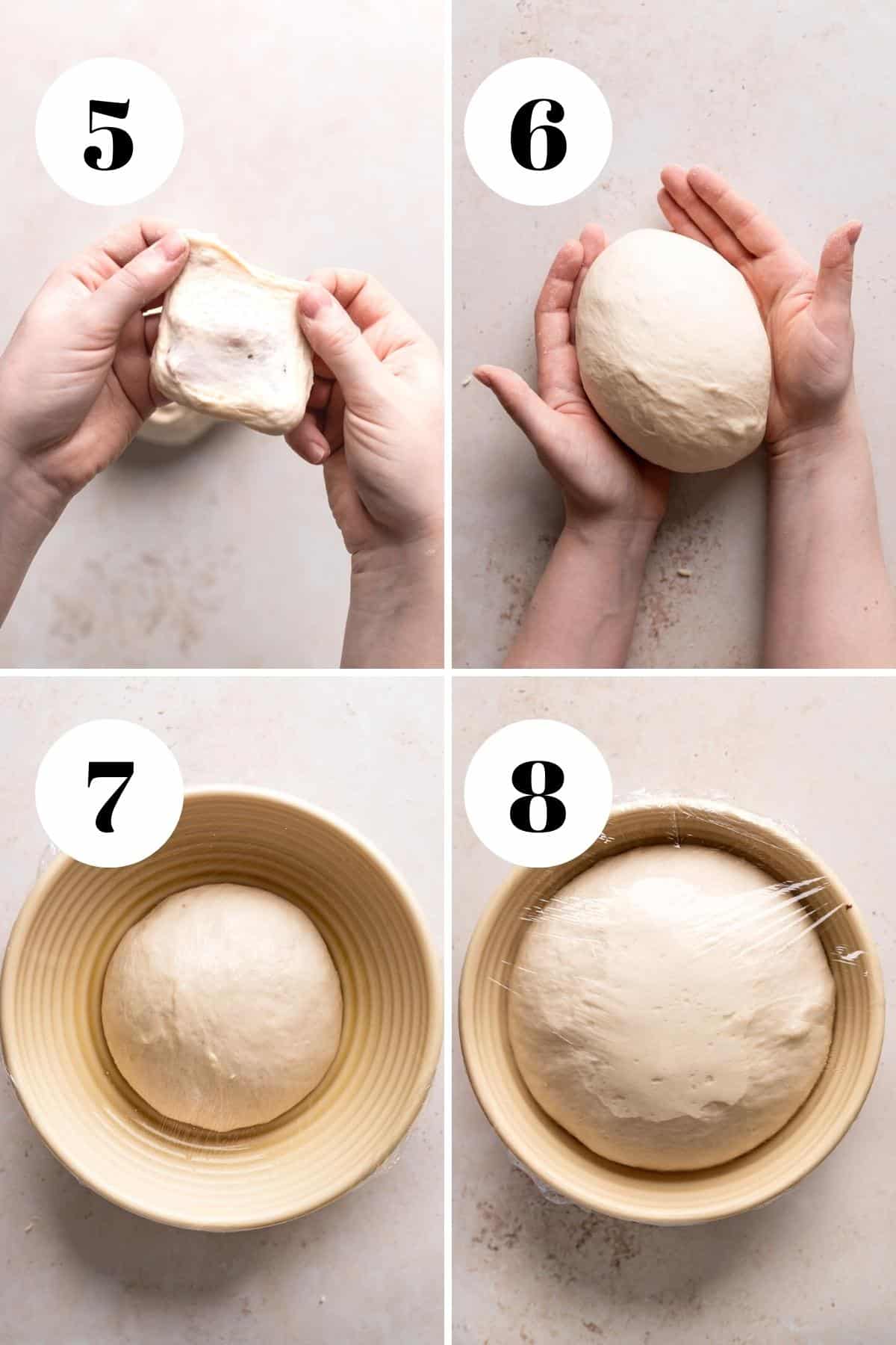 process collage of the steps for making italian pizza dough.