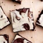 marble brownies on parchment.