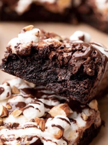a rocky road brownie on top of another.