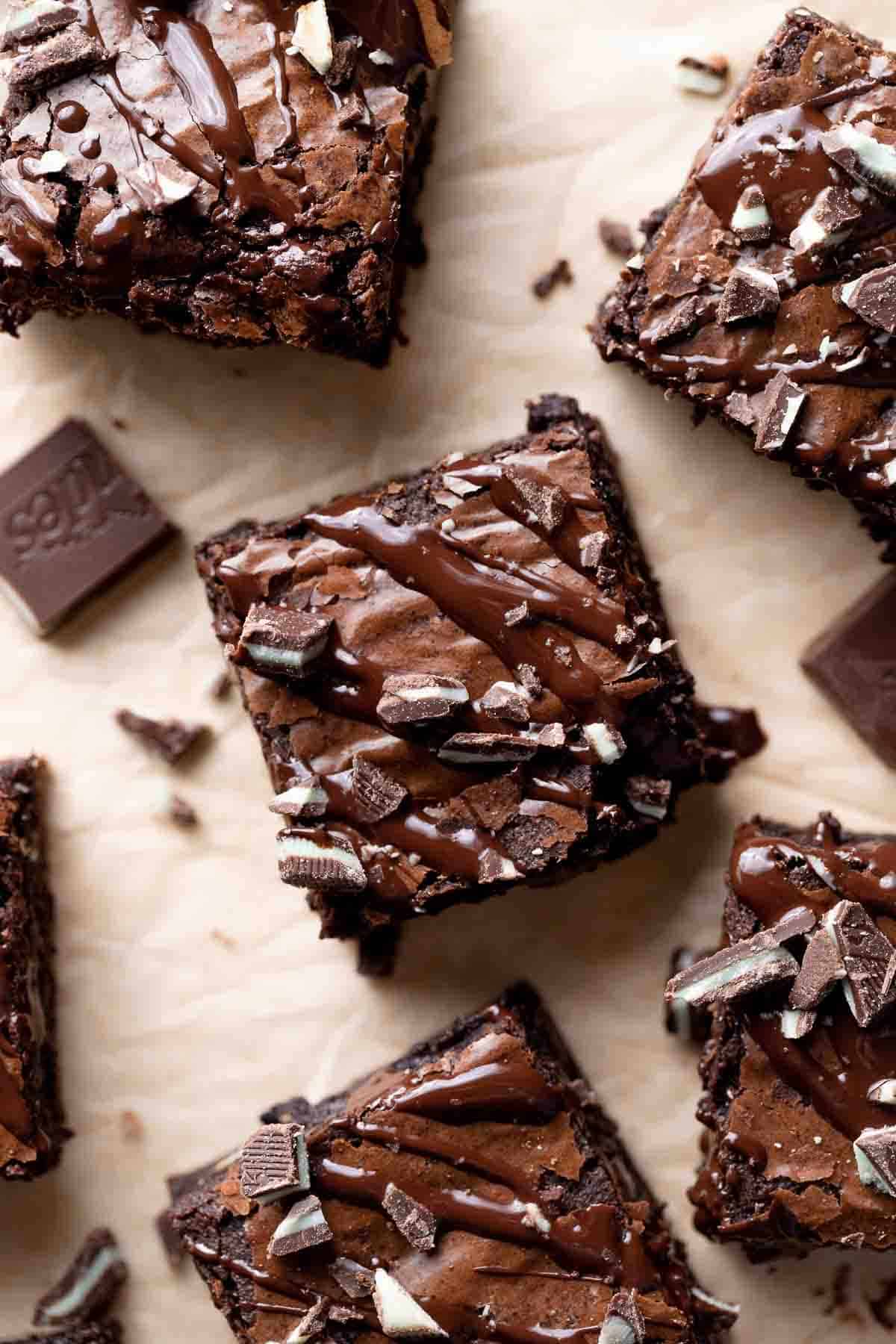 andes mint brownies on parchment paper.