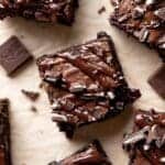 andes mint brownies on parchment paper.