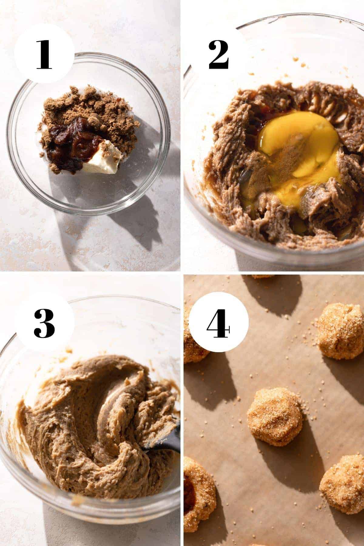 a process collage of the steps for making apple butter snickerdoodles.