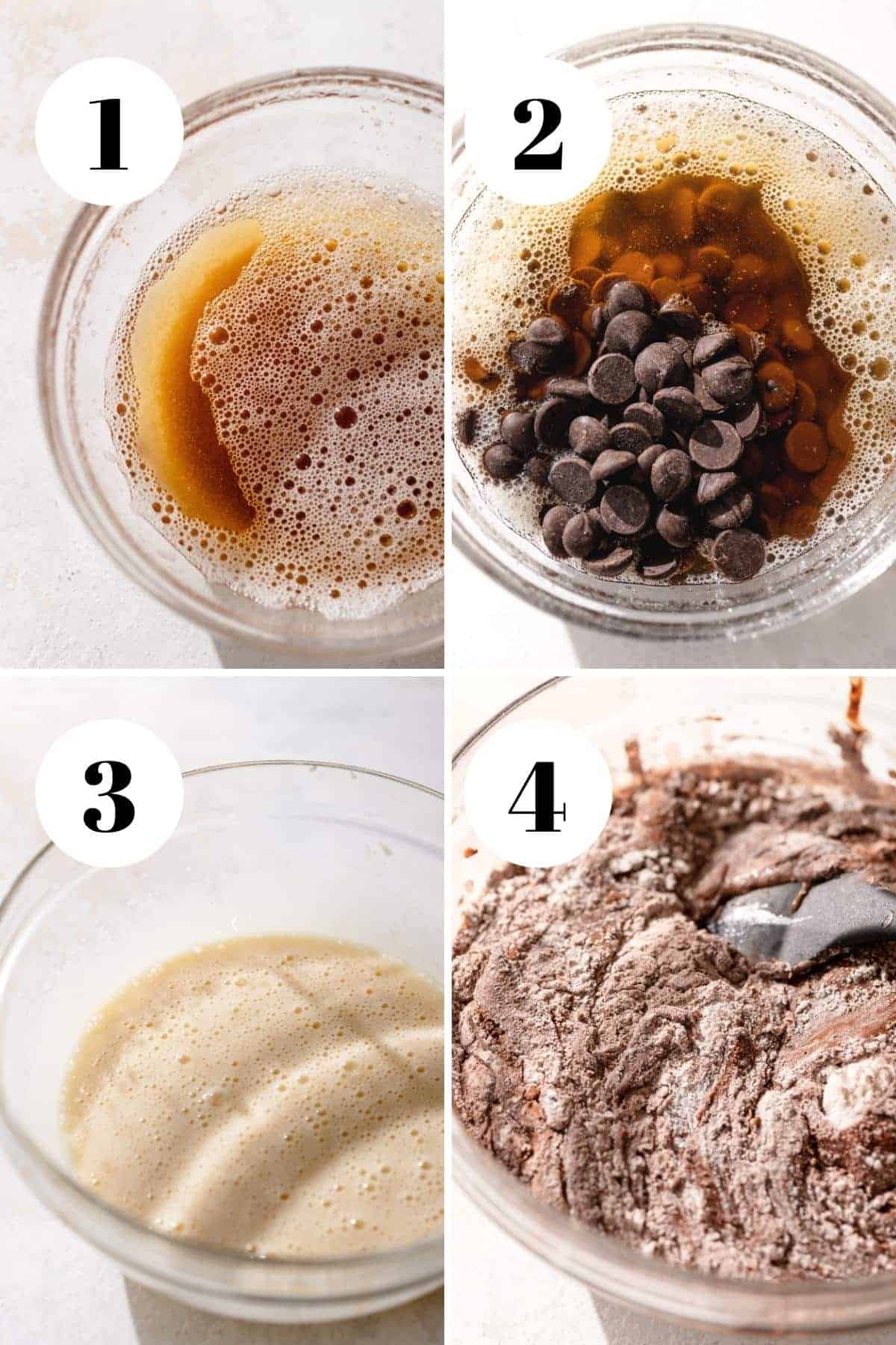 a process collage of the steps for making coffee brownies.