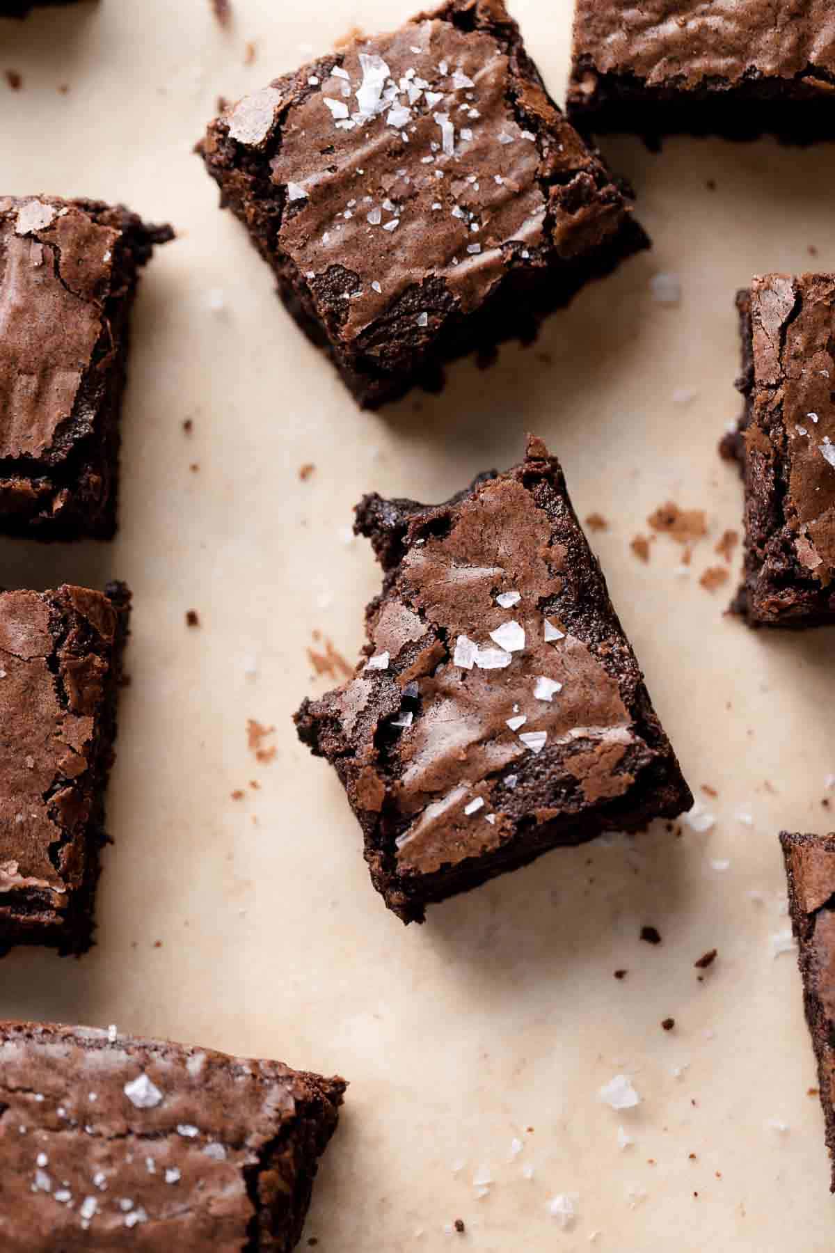 espresso brownies on parchment paper.
