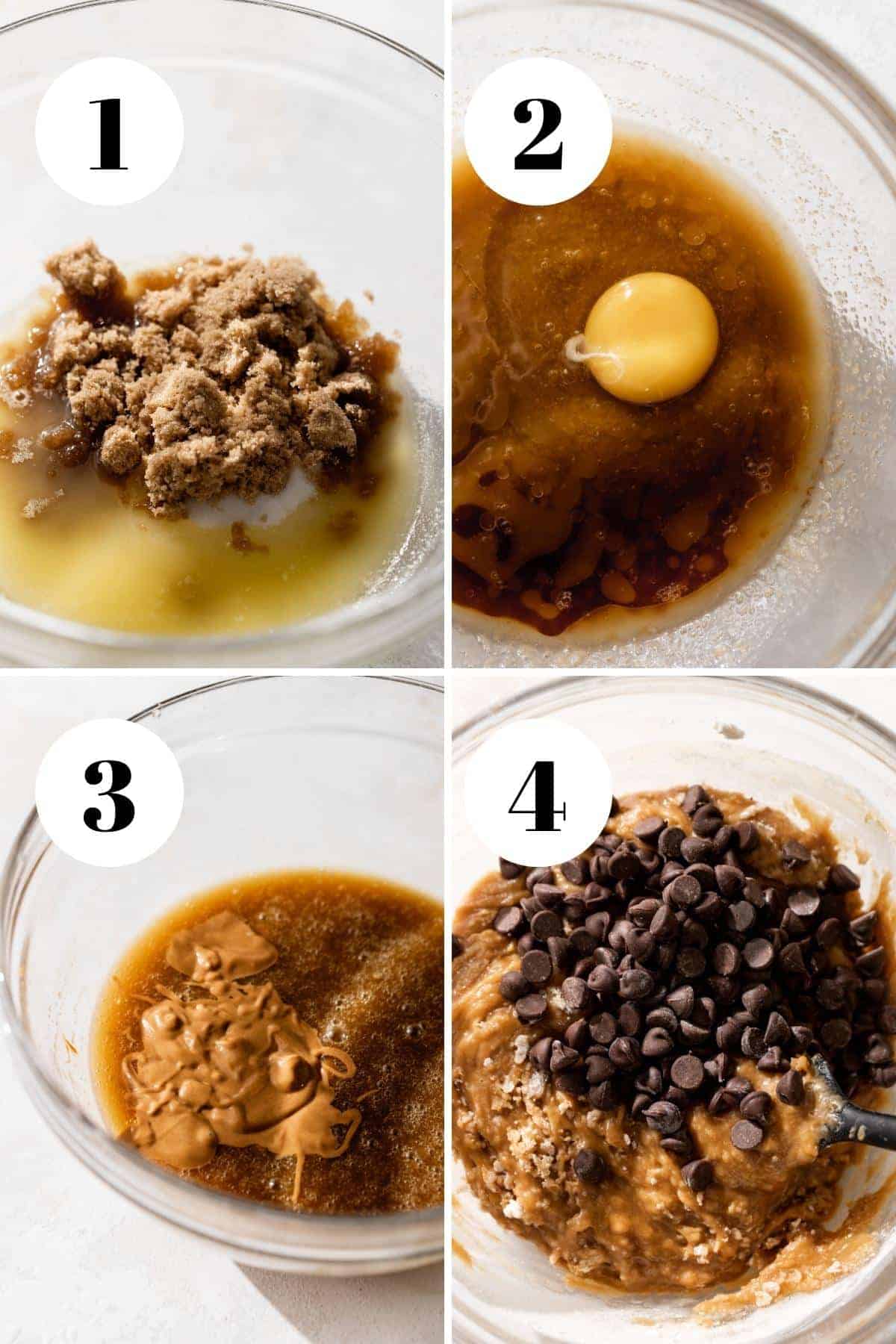 a process collage of the steps for making peanut butter bars.
