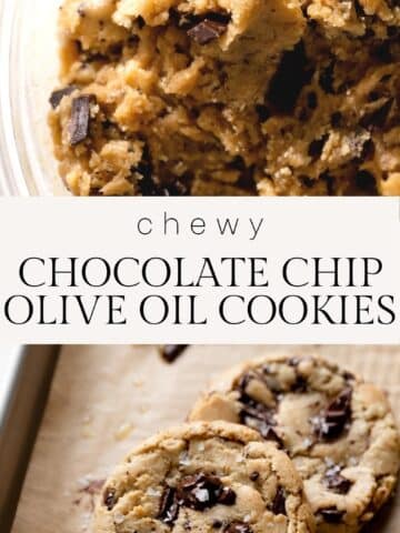 olive oil chocolate chip cookies on a baking tray.
