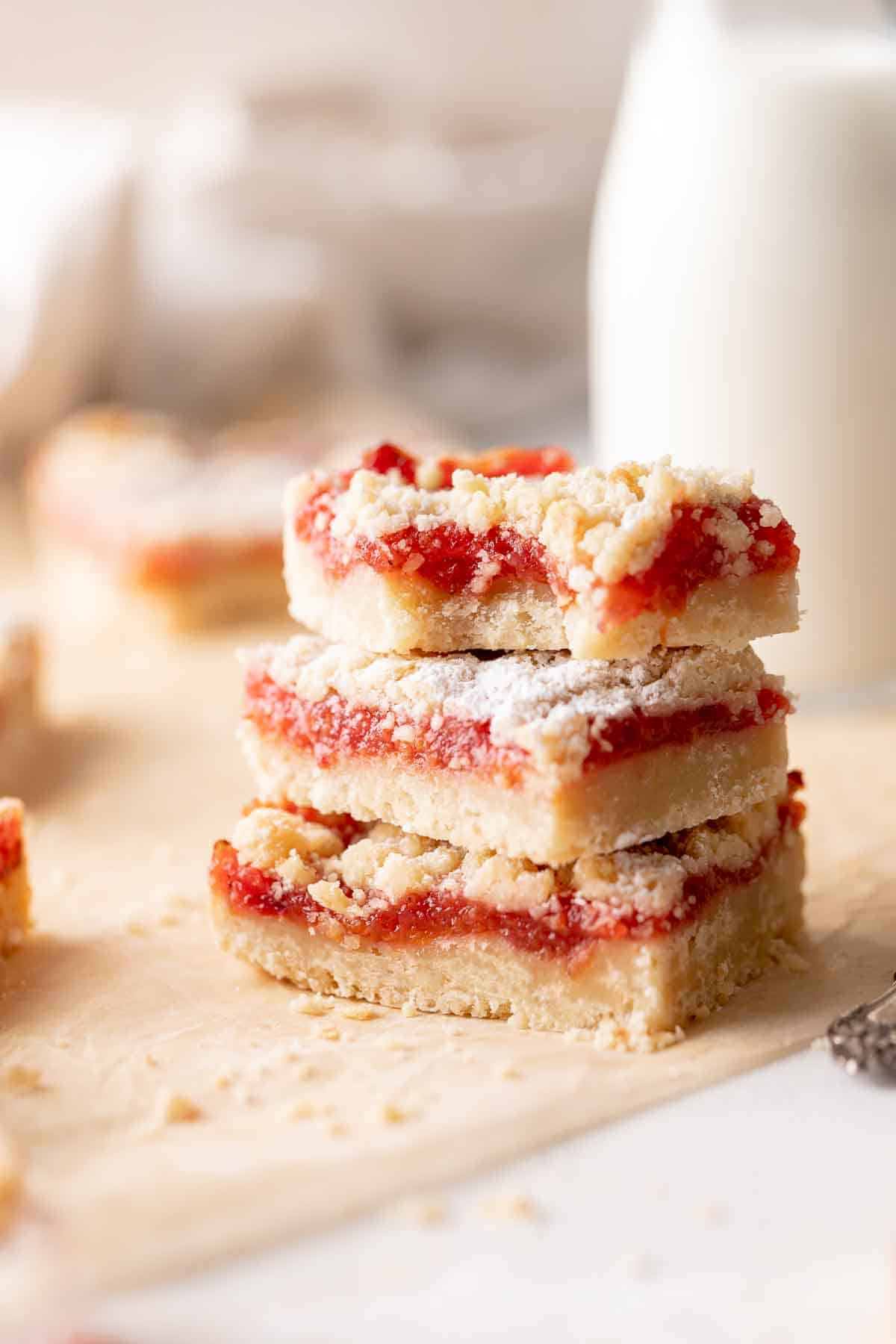 plum bars stacked on top of each other.