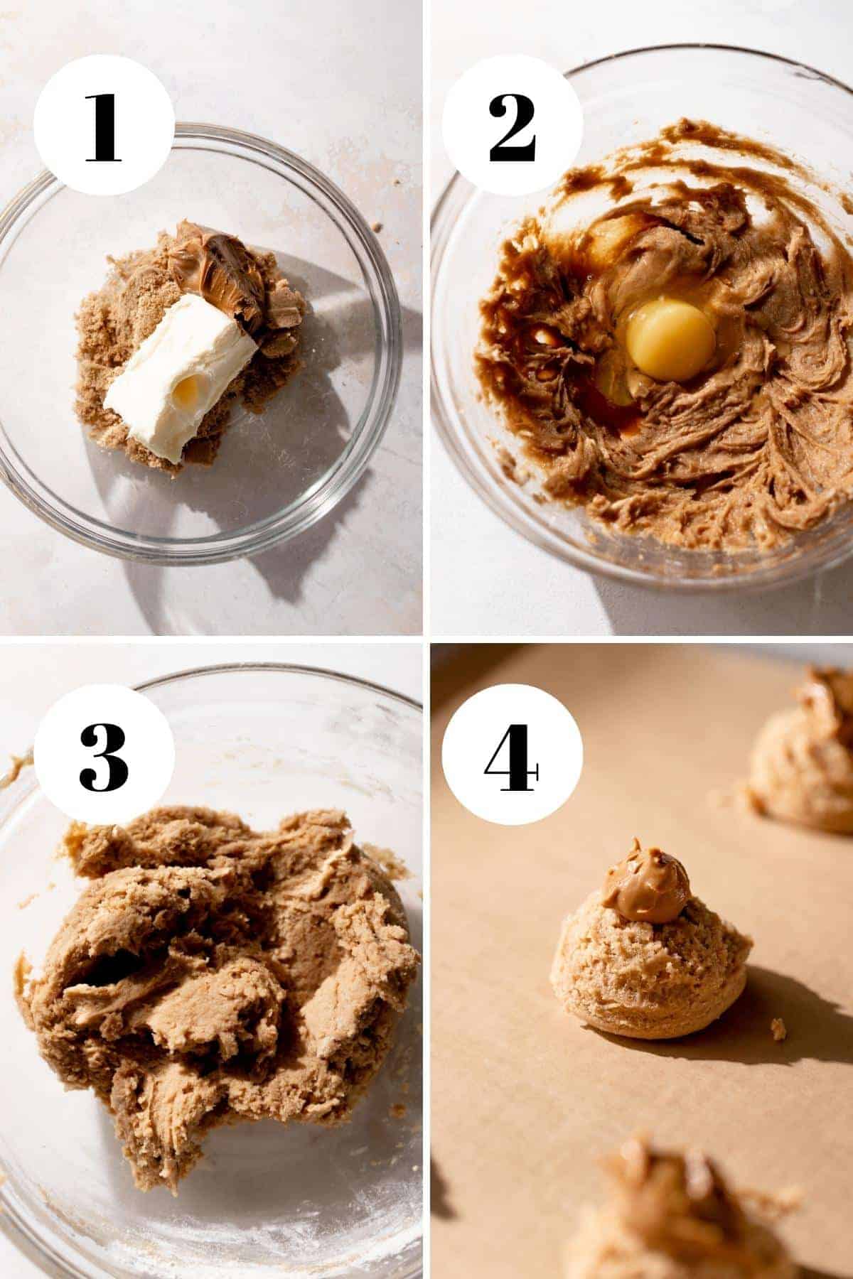 a process collage of the steps for making biscoff butter cookies.