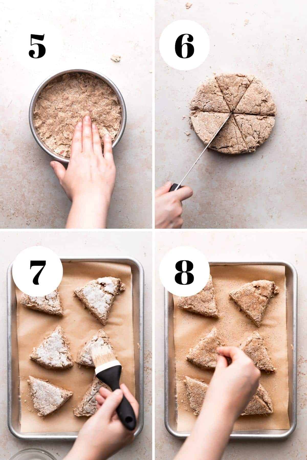 a process collage of the steps for making cinnamon apple scones.