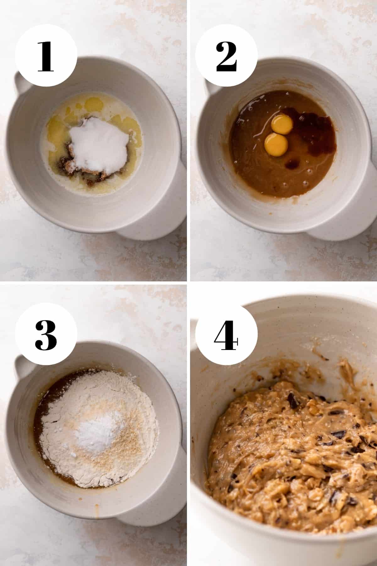 a process collage of the steps for making million dollar cookie dough.