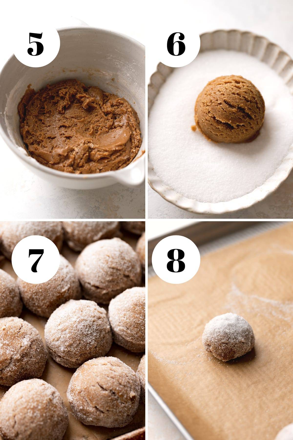a process collage of the steps for making molasses cookies.
