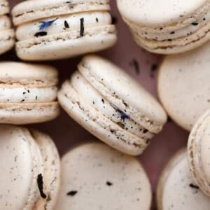 earl grey macarons sprinkled with earl grey tea.