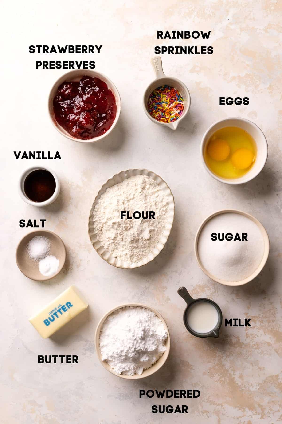 ingredients needed to make sugar cookie bars.