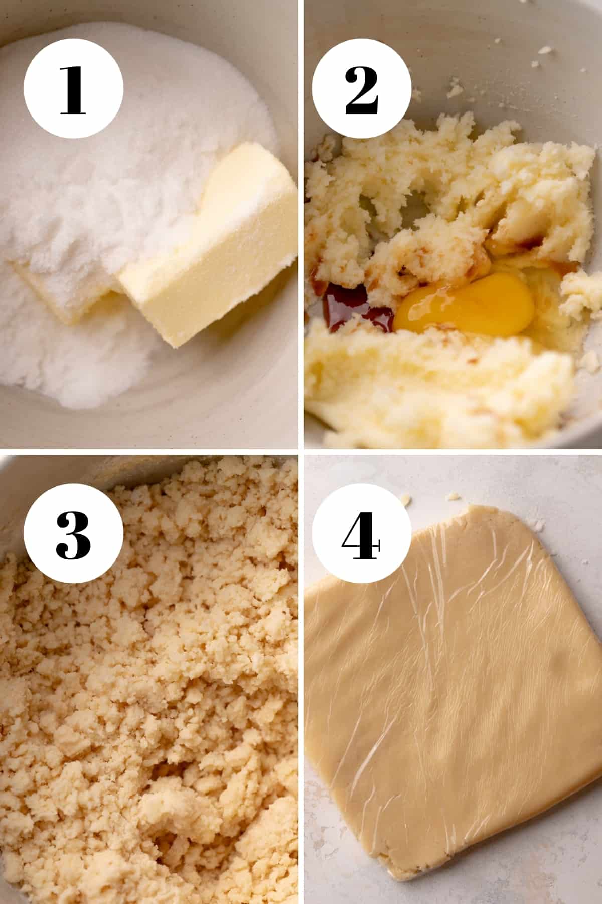 a process collage of the steps for making shortbread linzer cookies.