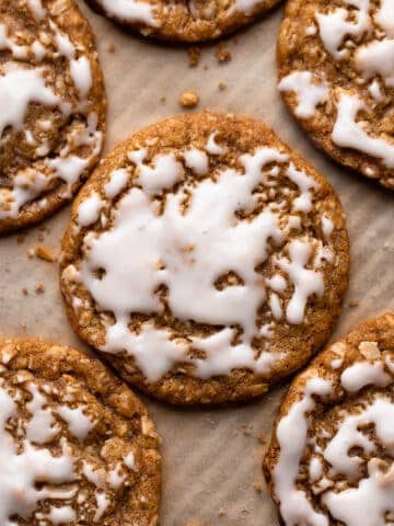 soft iced oatmeal cookies with a vanilla glaze on top.