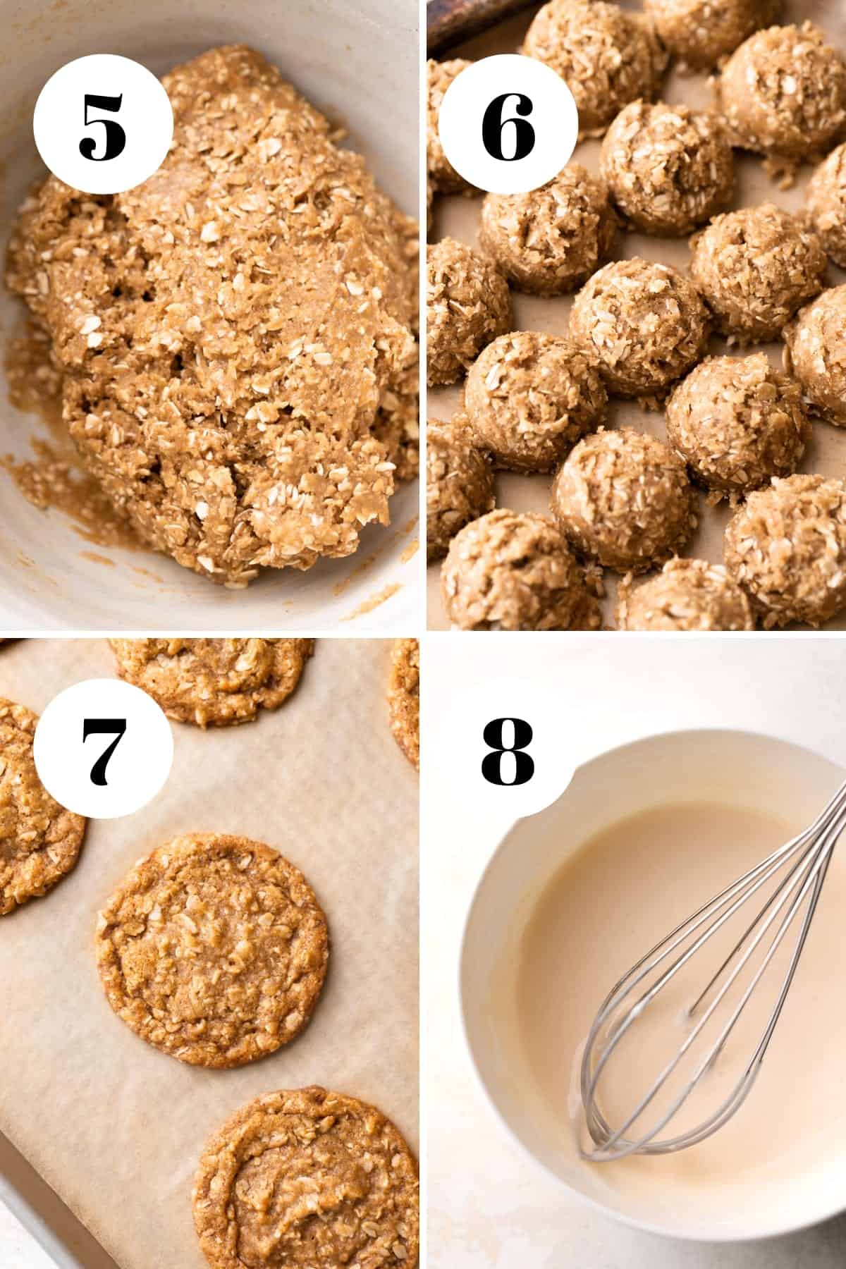 a process collage of the steps for making soft oatmeal cookie dough.