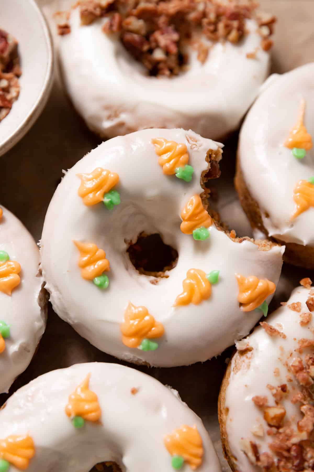 carrot cake donuts with cream cheese icing.