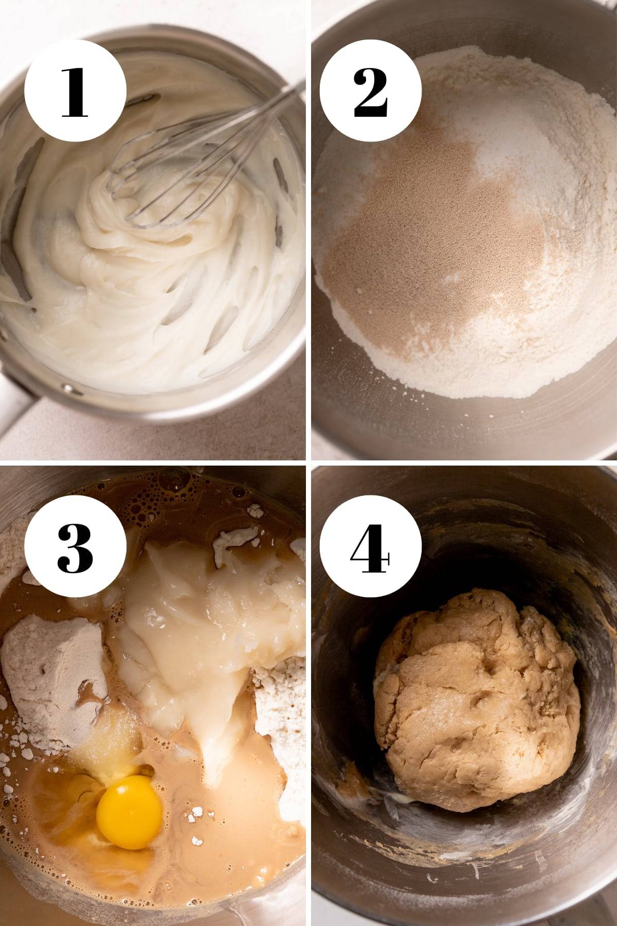 a process collage of the steps for making coffee cinnamon rolls.
