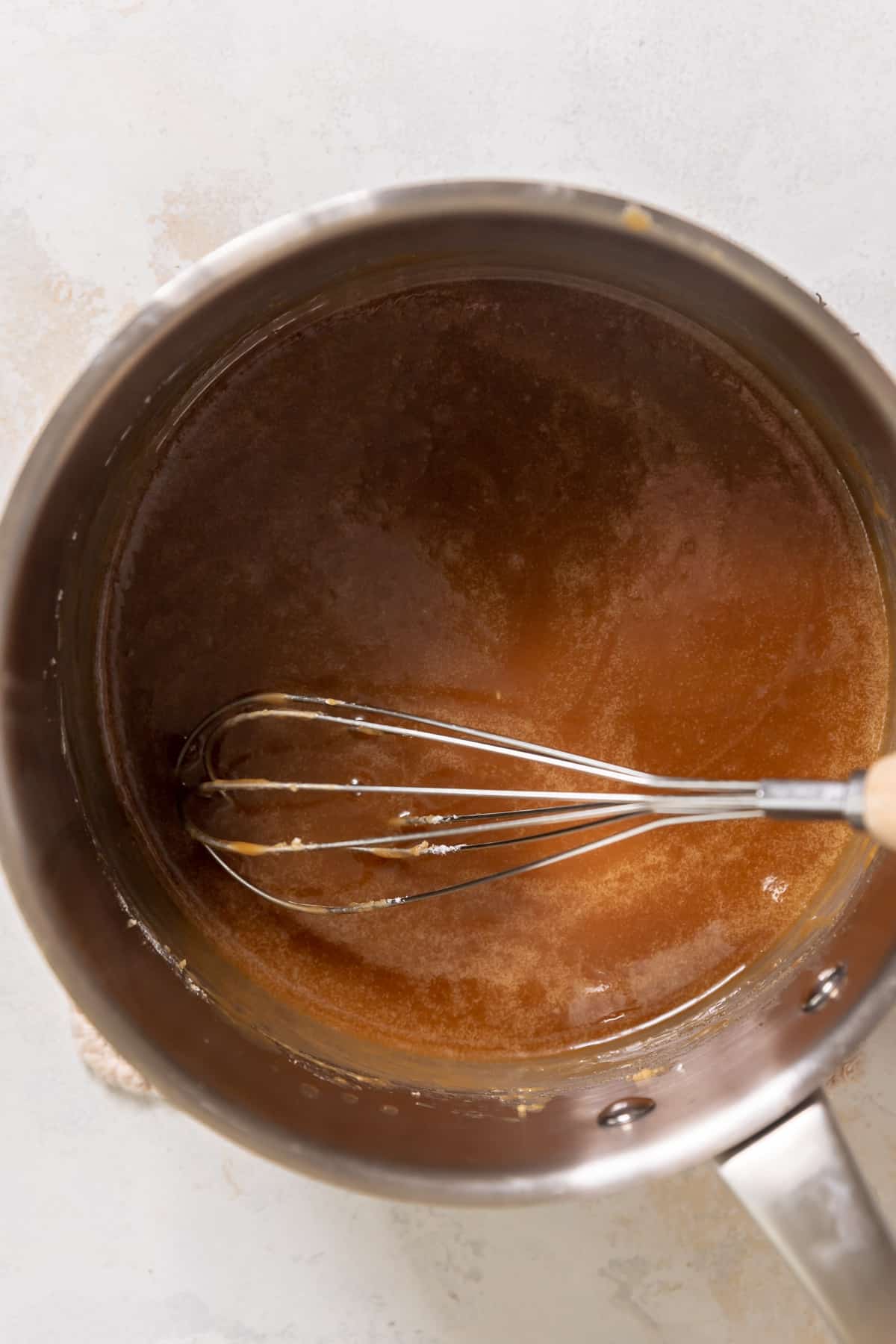 brown sugar glaze in a pot.
