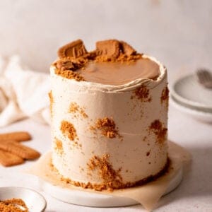 cookie butter cake with cookie butter on top.