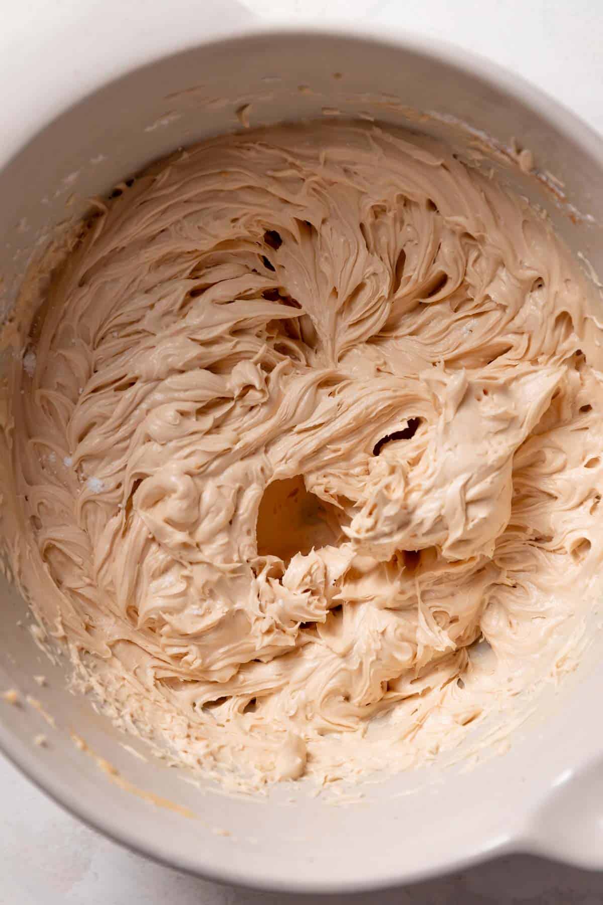 cookie butter buttercream in a mixing bowl.