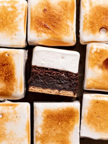 smores brownies cut into squares.