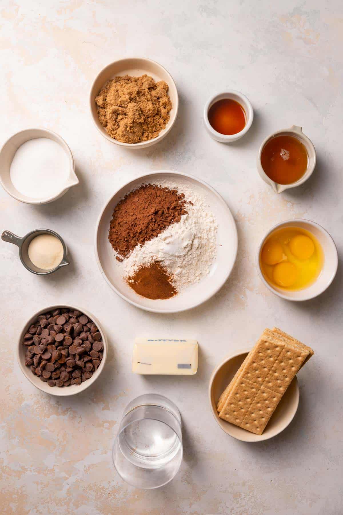 ingredients needed to make brownies in bowls.
