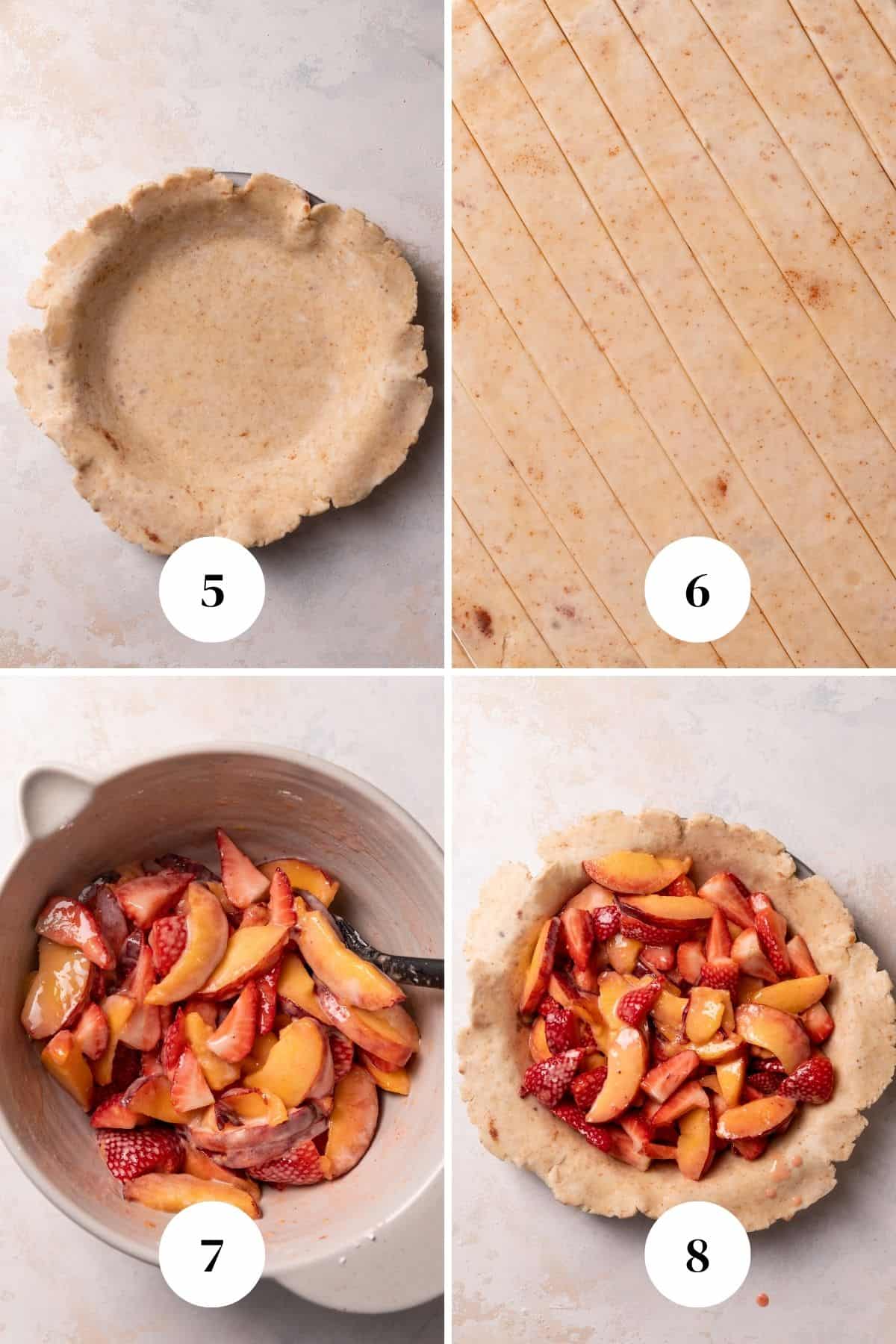 a process collage of the steps for filling pie crust.