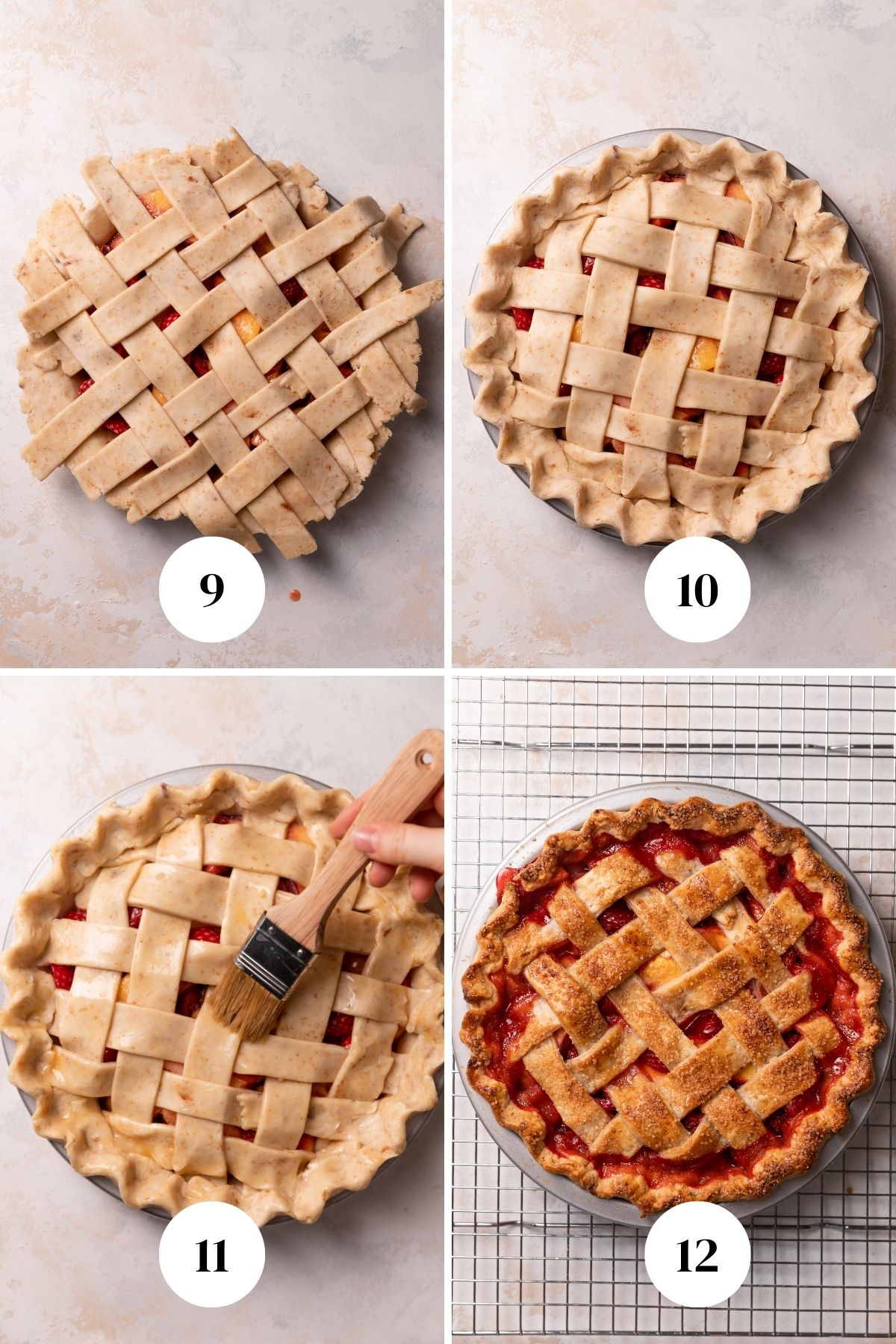 a process collage of the steps for baking the pie.