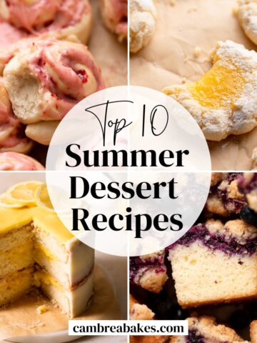 a collage of four images of summer dessert recipes.