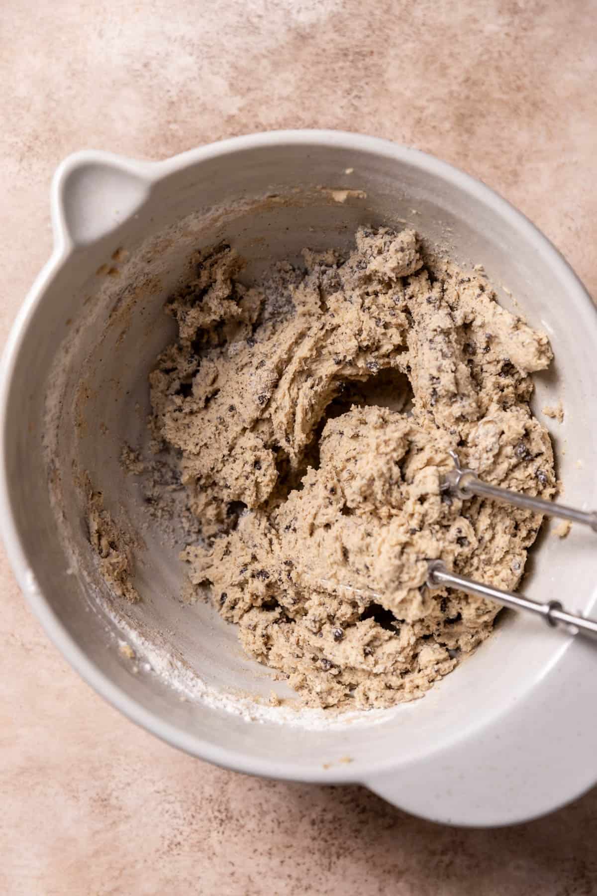 oreo cookie dough in a mixing bowl.