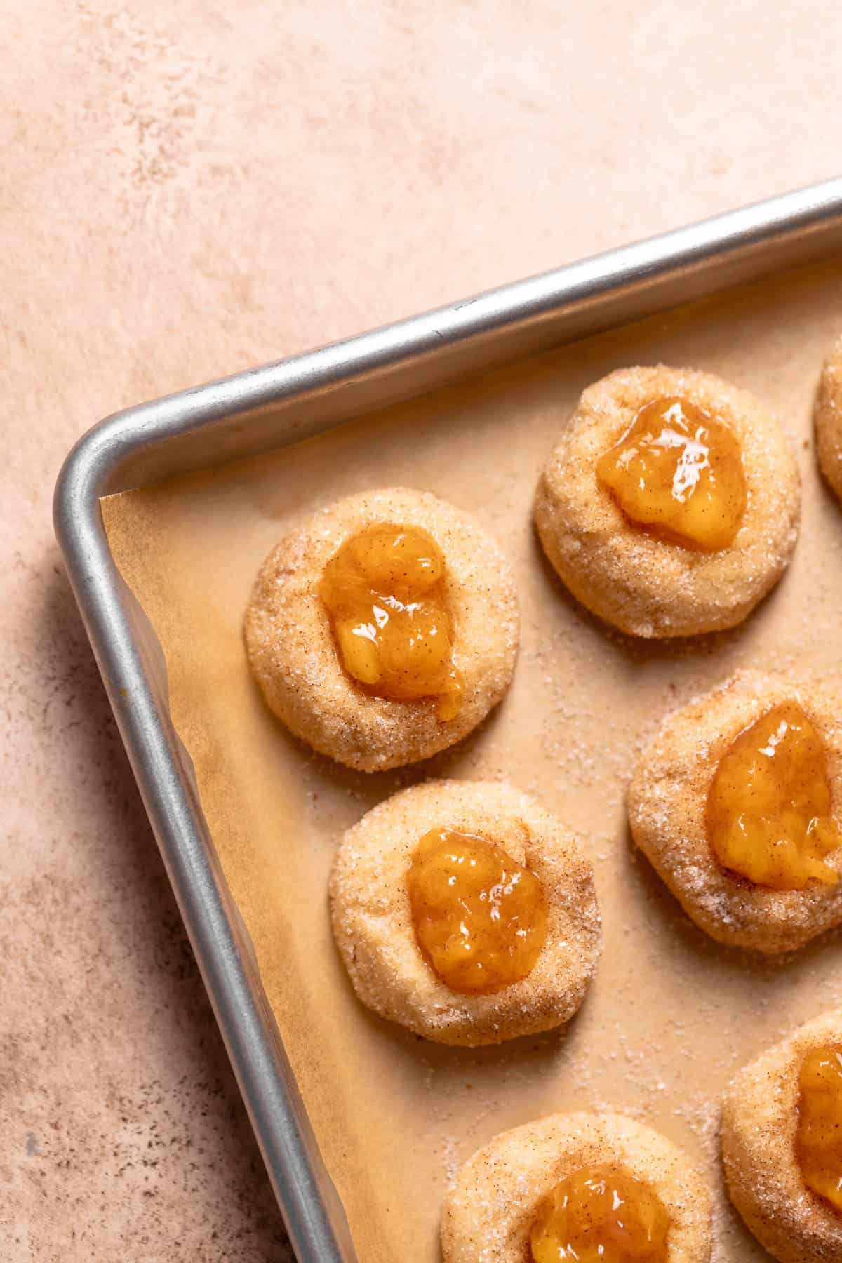cookie dough balls filled with peach cobbler filling.