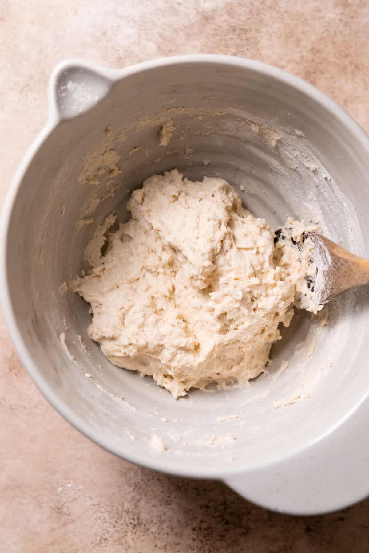 a bowl of focaccia dough after mixing.