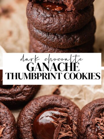Chocolate thumbprint cookie pinterest pin with text overlay.