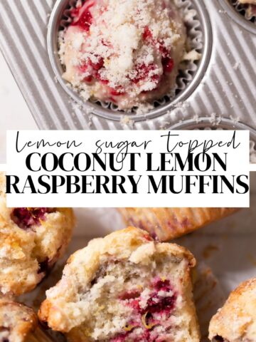 Lemon raspberry muffin pinterest pin with text overlay.
