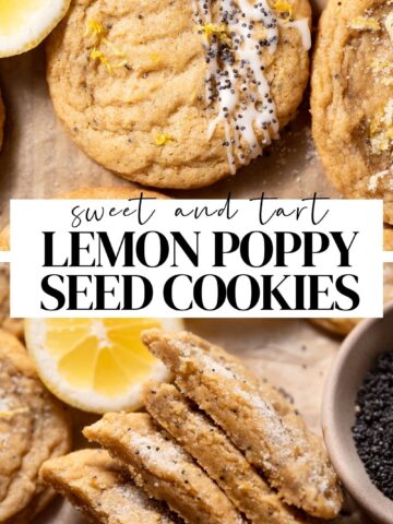 Lemon poppy seed cookies pinterest pin with text overlay.