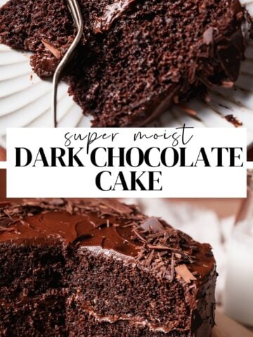 Moist chocolate cake recipe pinterest pin with text overlay.