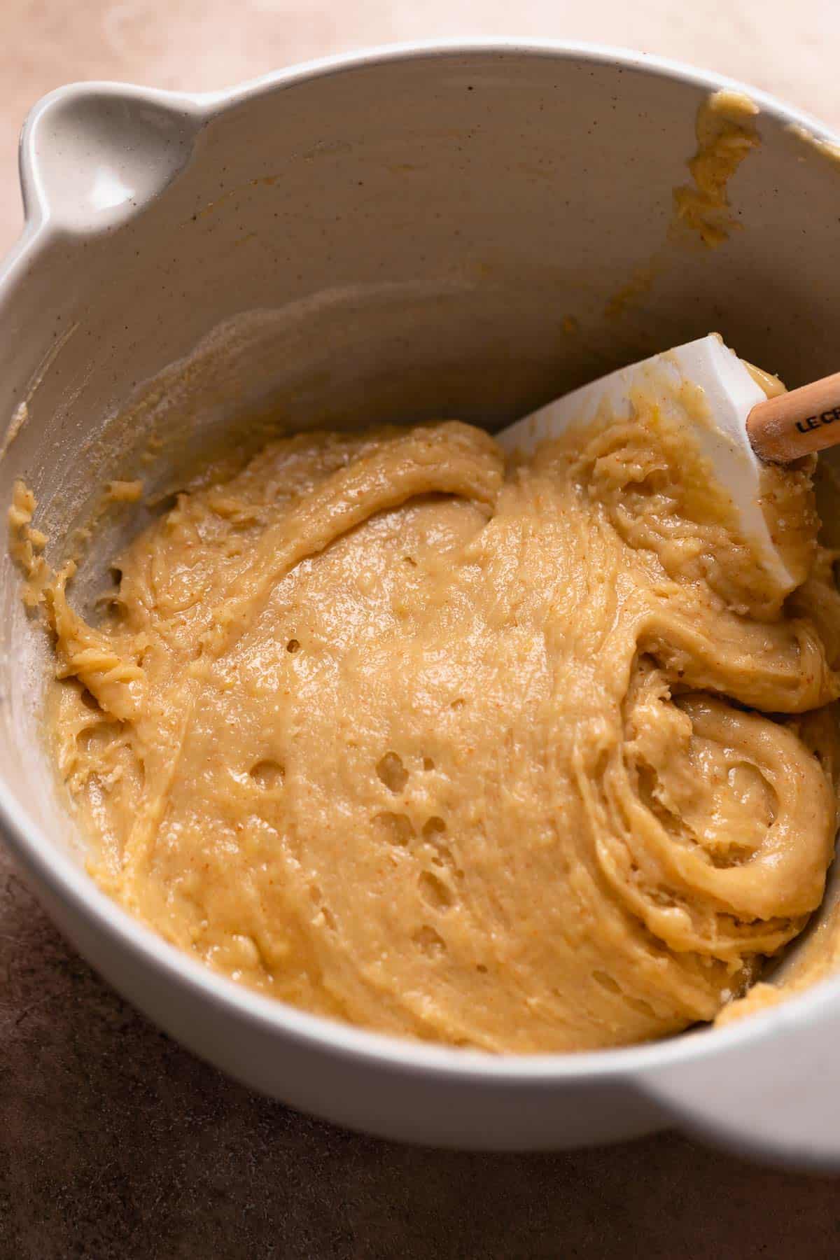 A mixing bowl with the lemon brownie batter.