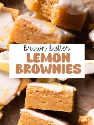 Lemon brownies pinterest pin with text overlay.