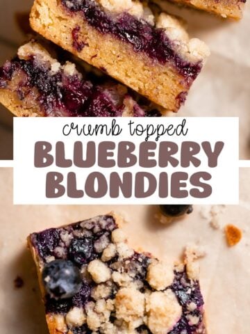Blueberry blondies pinterest pin with text overlay.
